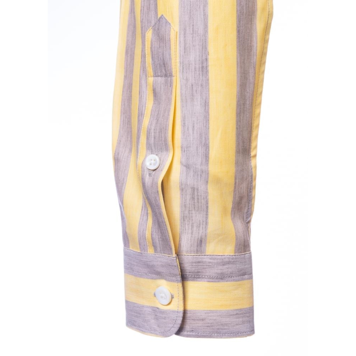 Albini à rayures jaune et beige en lin et coton à col semi italien