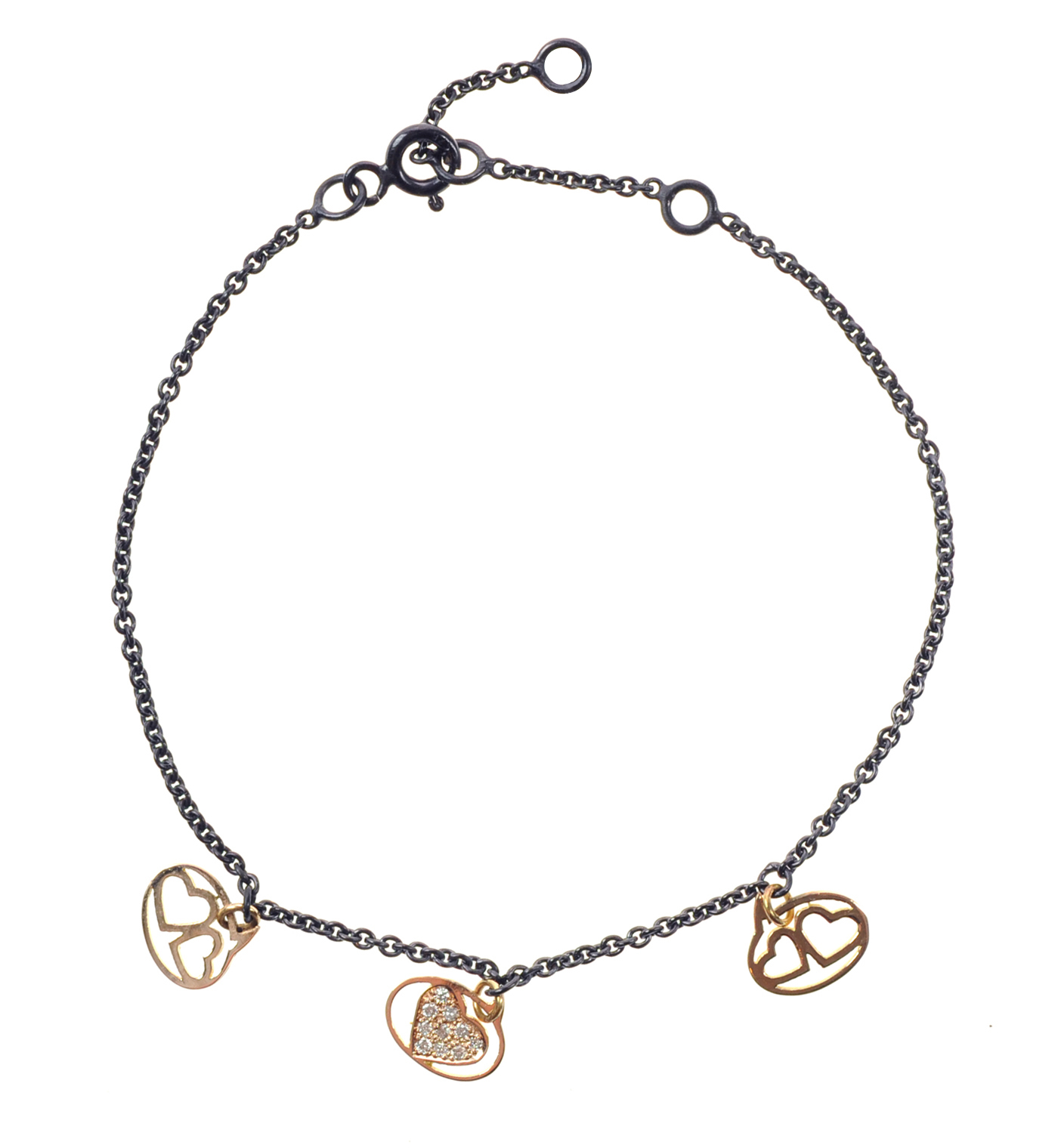 Bracelet chaine argent rhodié et or rose, diamants - LMB